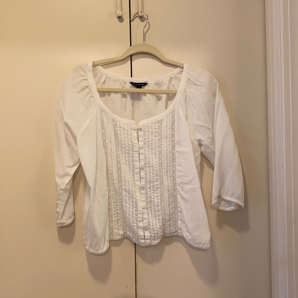 American Eagle 3/4 length sleeve white blouse